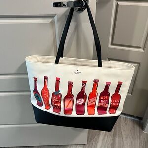 Kate Spade Cream and Black Tote with Colorful Bottle Design